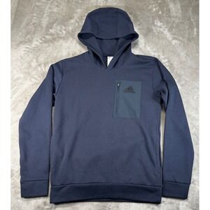 Adidas Pullover Hoodie Mens Small Navy Blue Excellent Zip Pocket Athletic